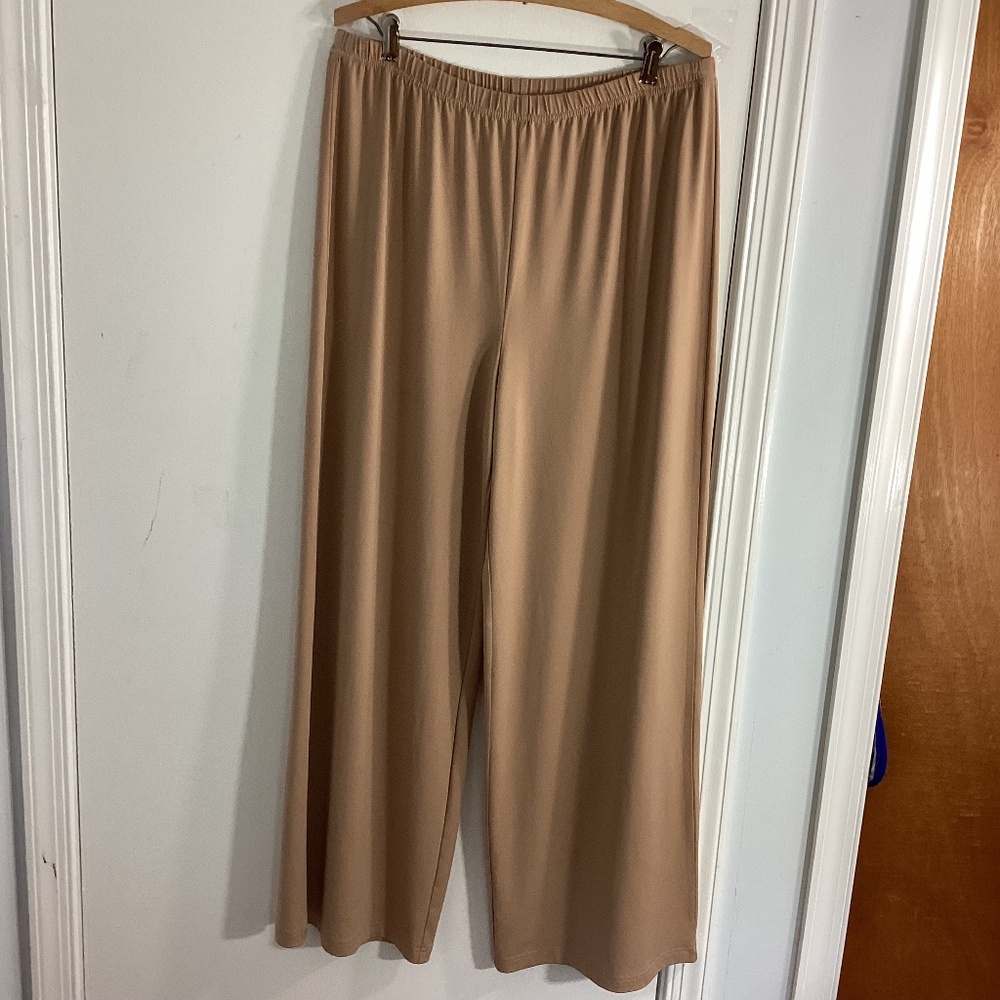 NWOT BOB MACKIE WEARABLE ART LARGE CARAMEL BEIGE WIDE LEG PALAZZO PANTS